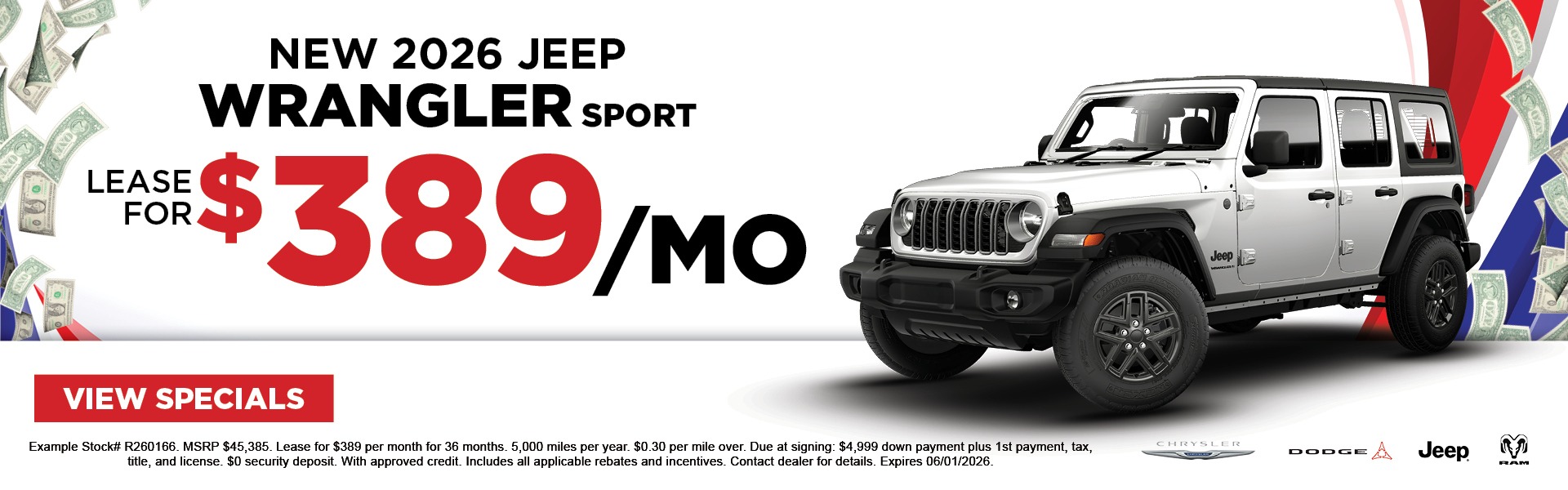 New 2026 Jeep Wrangler Sport - Lease for $389/mo